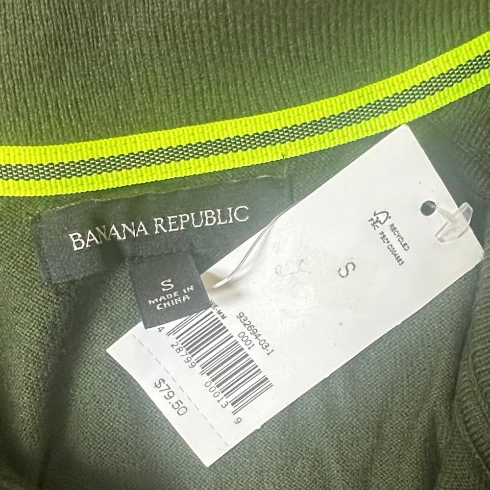 NWT Banana Republic Men’s Dark Green Quarter Zip Sweater-Cotton Blend Pullover
